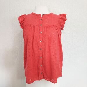 Madewell Orange Floral Eyelet Print Short Sleeve Blouse Size M